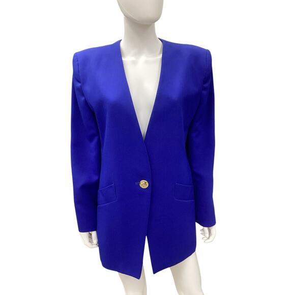 Vintage Oleg Cassini Blazer Women’s Size 12 Gold Tone Buttons Sapphire Gorgeous! - Picture 1 of 7